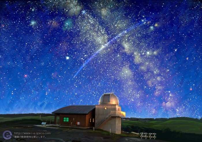 マキバ天文台 風景と星空と天文台と流星と夜空のイラスト イラストレーター検索 Illustrator E Space