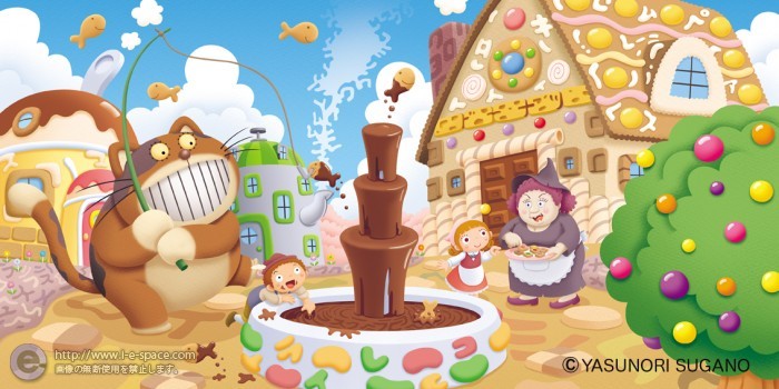 甘い誘惑の町 つりねことお菓子の家のイラスト イラストレーター検索 Illustrator E Space