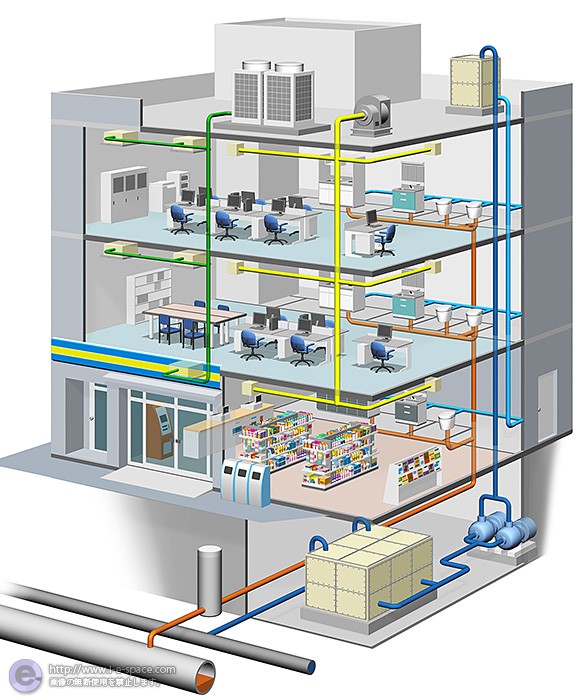 ビル設備 3dcgとリアルイラストとビル設備と給排水設備とビル透視のイラスト イラストレーター検索 Illustrator E Space