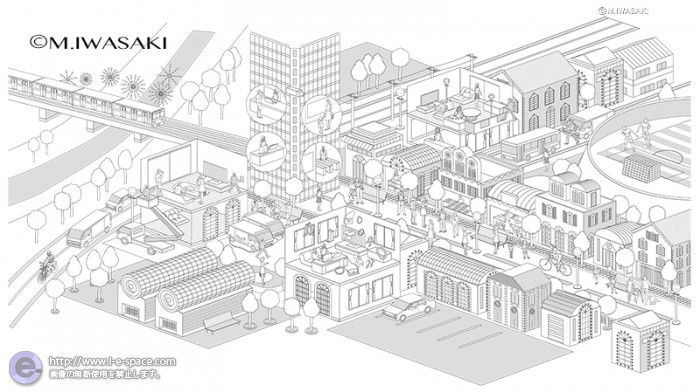 街並イラスト 線画 風景イラストと街並と俯瞰イラストと街並イラストと住宅地のイラスト イラストレーター検索 Illustrator E Space