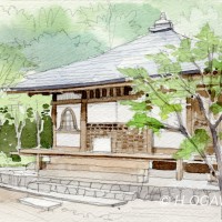 高山寺、鉛筆淡彩でスケッチ調