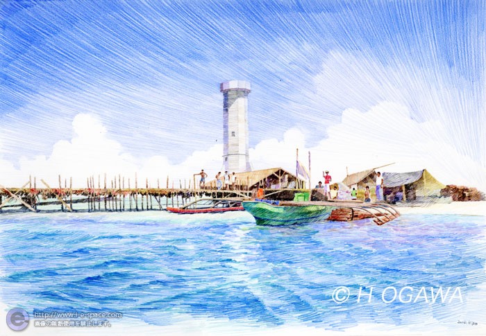 スールー海の休憩地 海と風景と世界遺産と色鉛筆と灯台のイラスト イラストレーター検索 Illustrator E Space