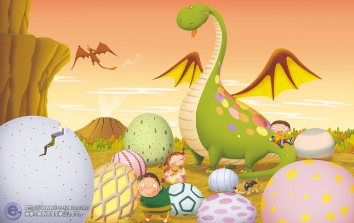 夢の冒険 兄弟と恐竜と卵のイラスト イラストレーター検索 Illustrator E Space