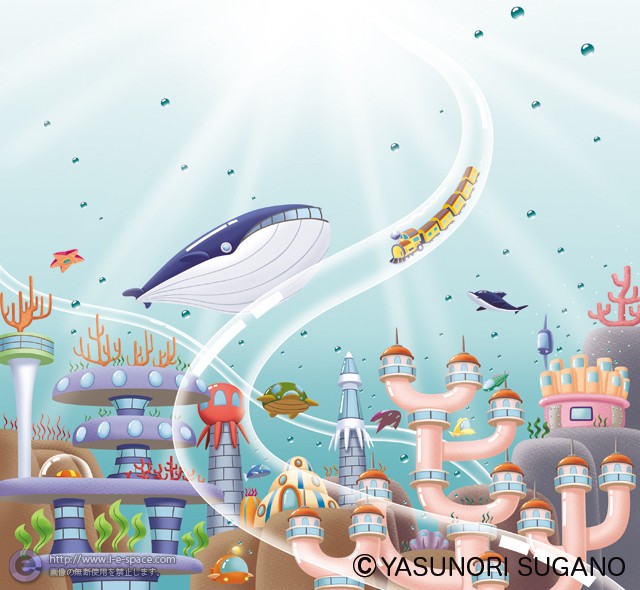 海中都市 銀河鉄道と海中と潜水艦のイラスト イラストレーター検索 Illustrator E Space