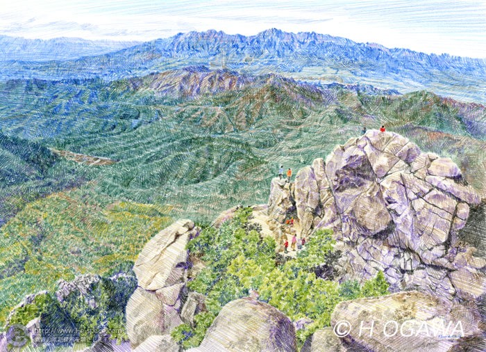 瑞牆山 色鉛筆画 風景と自然と俯瞰と山と色鉛筆のイラスト イラストレーター検索 Illustrator E Space