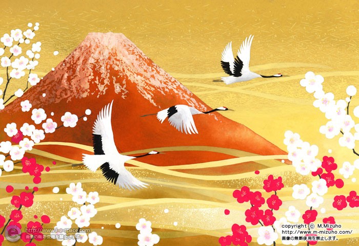 梅と赤富士 富士山と梅と和風とタンチョウと和風景のイラスト イラストレーター検索 Illustrator E Space