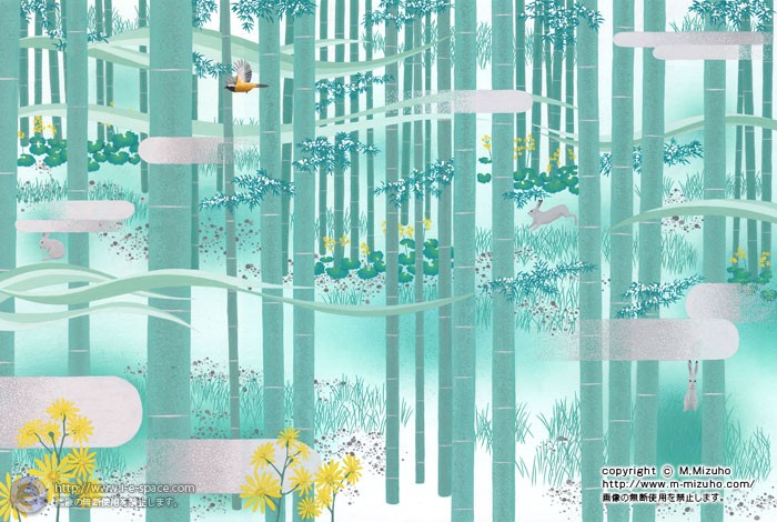 竹模様 雪と和風とジョウビタキと竹林と和風景のイラスト イラストレーター検索 Illustrator E Space