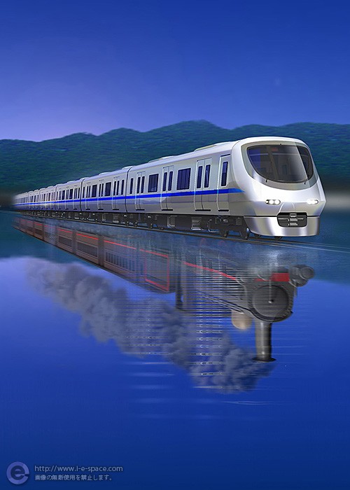 泉を走る列車 3dcgとリアルイラストと電車と雑誌広告と蒸気機関車のイラスト イラストレーター検索 Illustrator E Space