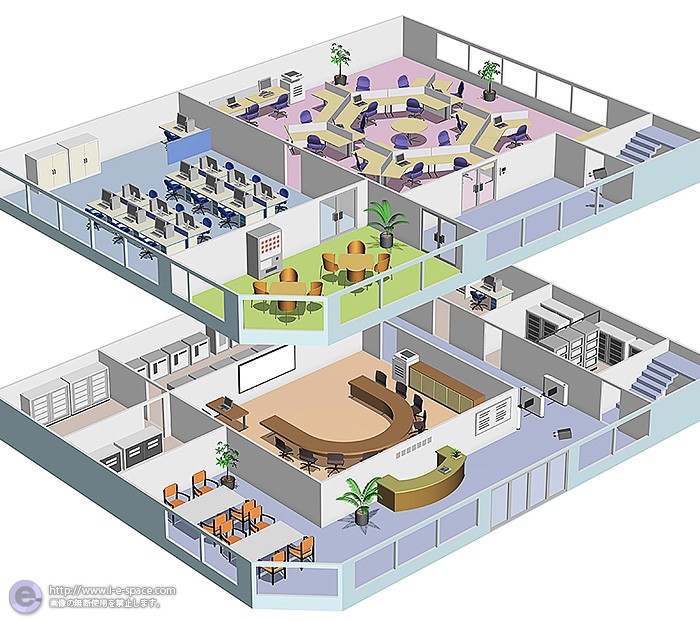 オフィス 3dcgとリアルイラストと室内俯瞰パースとオフィス設備と会社透視図のイラスト イラストレーター検索 Illustrator E Space