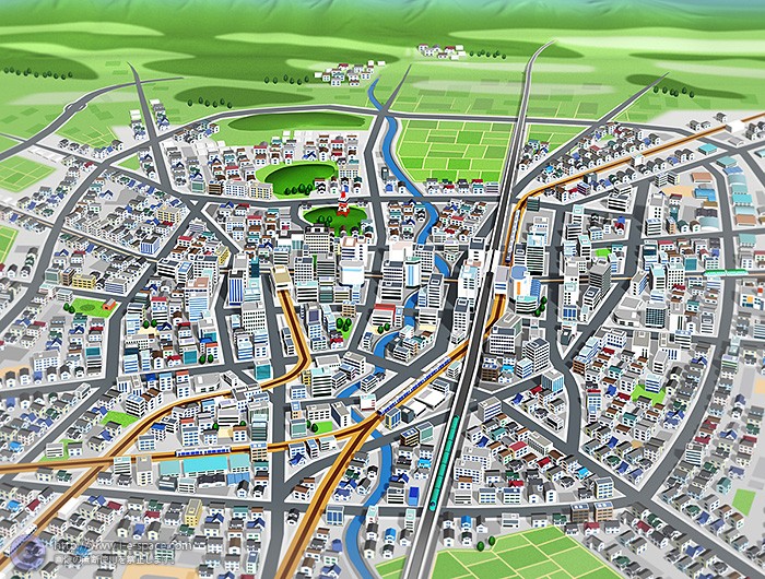 街 3dcgと住宅と街並みと都市俯瞰のイラスト イラストレーター検索 Illustrator E Space