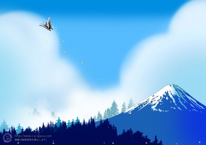 青い森と蝶と富士